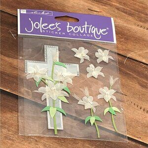 JOLEES BOUTIQUE SP-JB-054 CROSS & LILLIES STICKER COLLAGE EMBELLISHMENT